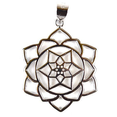 Lotus Flower Sterling Silver Pendant, 7/8"