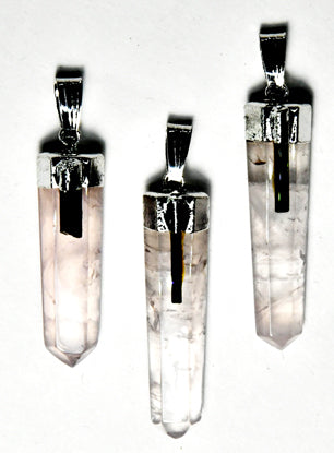 Rose Qtz w tourmaline pendant