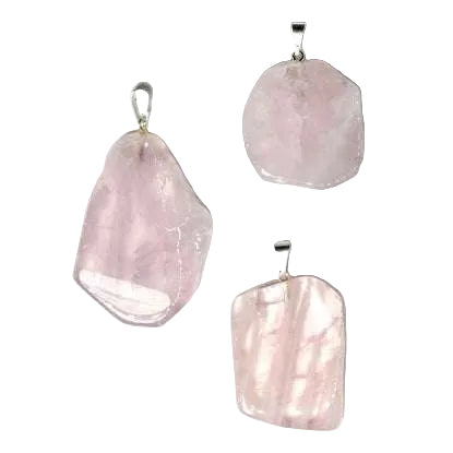 Unique rose quartz slice pendant with natural pink hues from Brazil for emotional healing and love energy