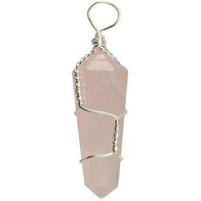 Set of 5 wire wrapped Rose Quartz point pendants for spiritual healing and love energy
