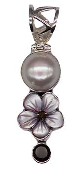 Fresh Water Pearl & Smoky Qtz Flower Pendant