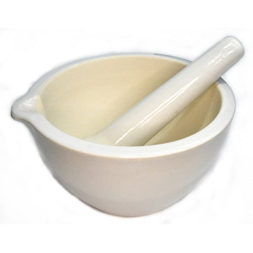 White Ceramic Mortar and Pestle, 7 Inch