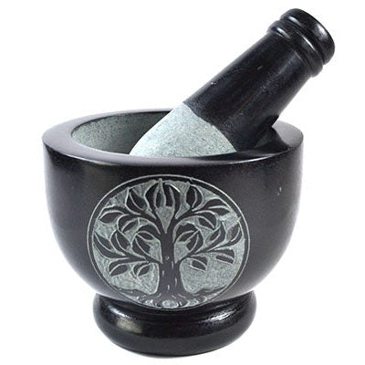 Tree of Life Soapstone Mortar and Pestle Set, 4"