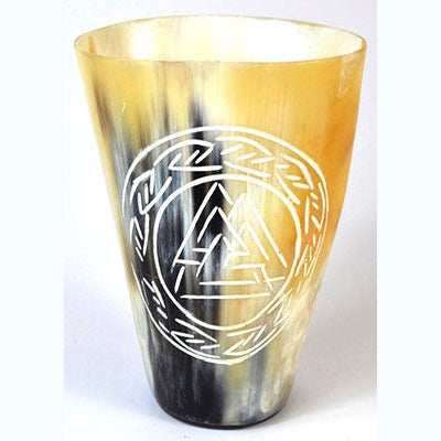 4" Norse Valknut buffalo horn mug