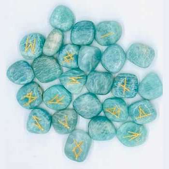 Amazonite Rune Set of polished blue-green stones for spiritual protection and intuition