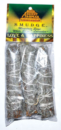 (set of 3) Love & Happiness smudge stick 4"