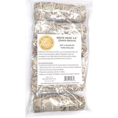 White Sage Smudge Stick, Set of 6, 3-4 Inches