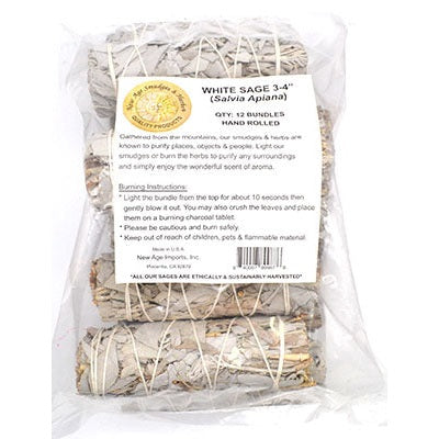 White Sage Smudge Stick, Set of 12, 3-4 Inches