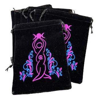 Black Embroidered Goddess Pouches, Set of 10, 5 x 7 Inches