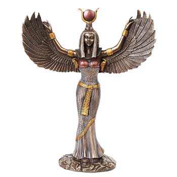 Silver Hand-Painted Winged Isis Statue