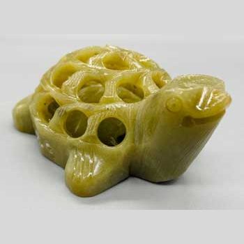3" Turtle carved from soapstone with mini turtle inside, handcrafted in India.