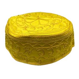 Oshun santeria hat, yellow and gold, representing Orisha Ochun, soft fabric.