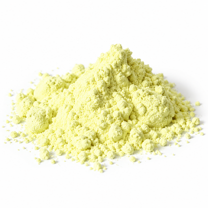 Angled view of sulfur powder on white