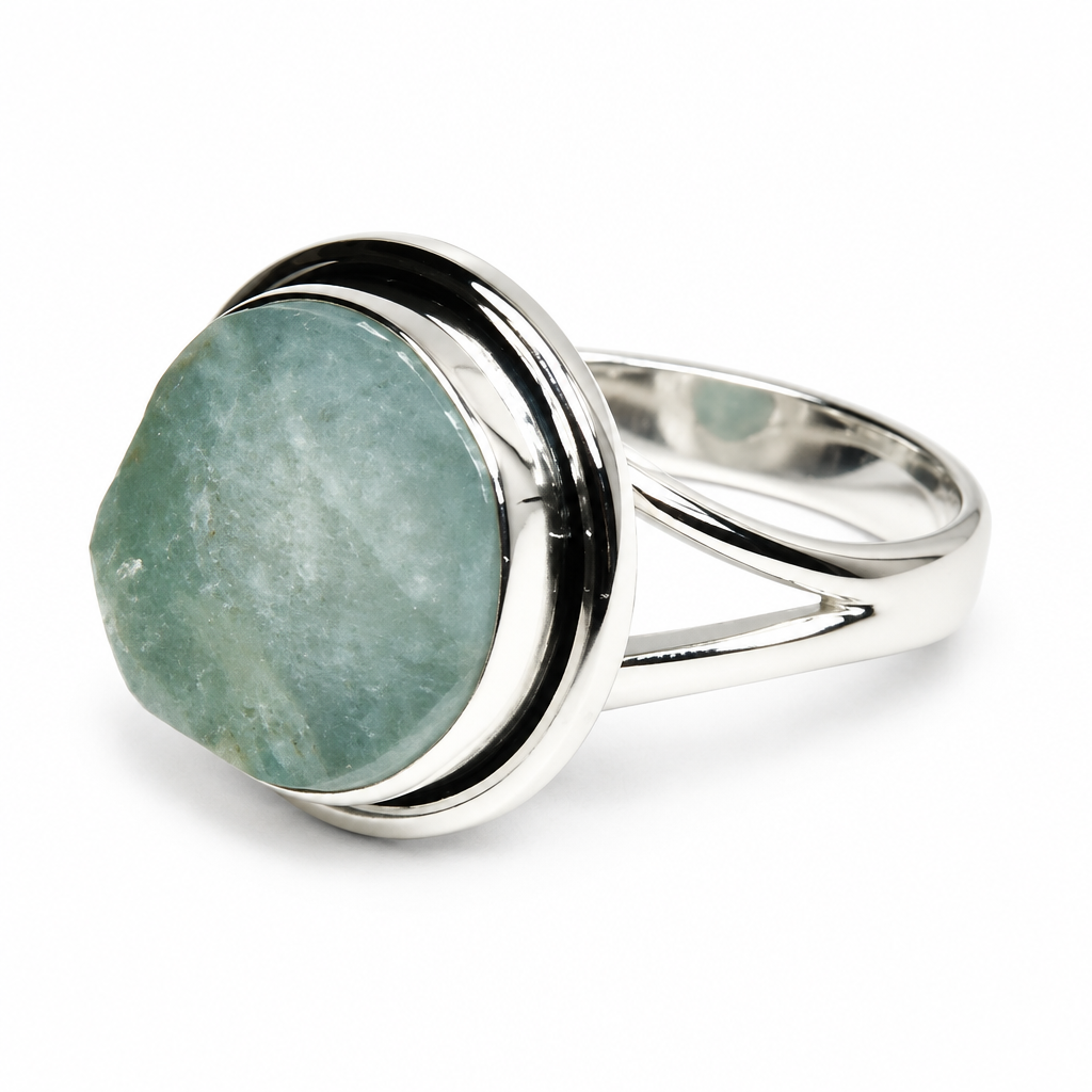 Aquamarine ring on white background review draft