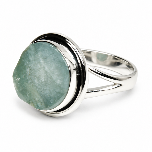 Aquamarine ring on white background review draft