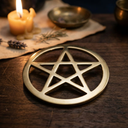 Brass Pentagram Altar Tile, 5.75"