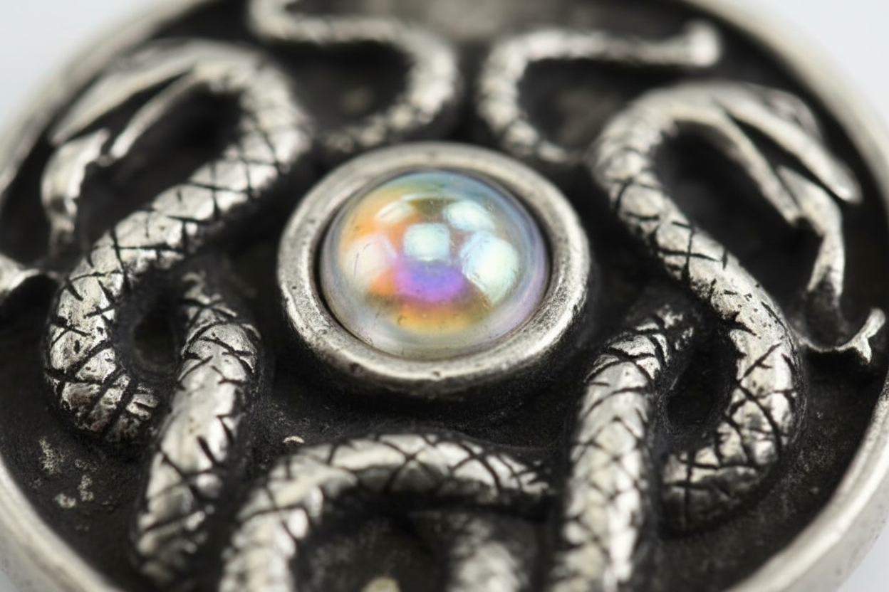 Close-Up Detail — Celtic Snake and Iridescent Stone
