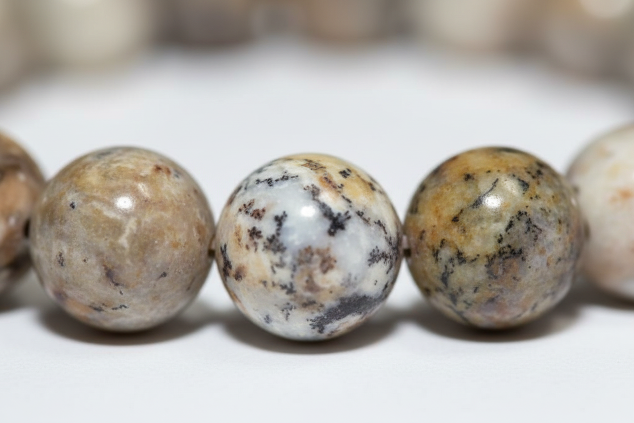 Dendritic Opal Bracelet, 8mm, detail view