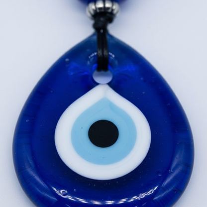 Evil Eye Keychain, Blue Glass, detail view
