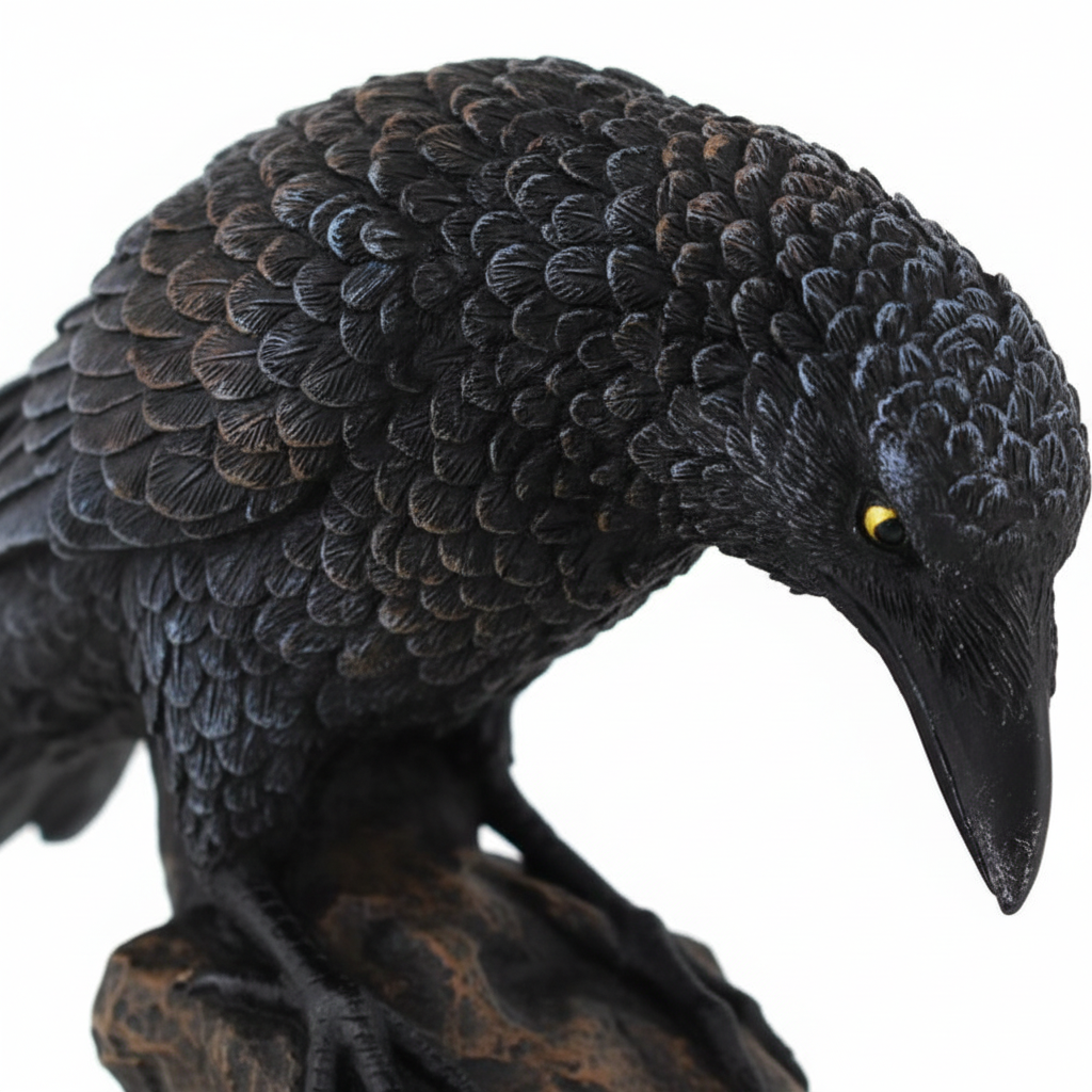 Downward Looking Raven Statue, 5 1/2 Inch, detail view