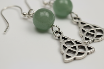 Green Aventurine Triquetra earrings, detail view