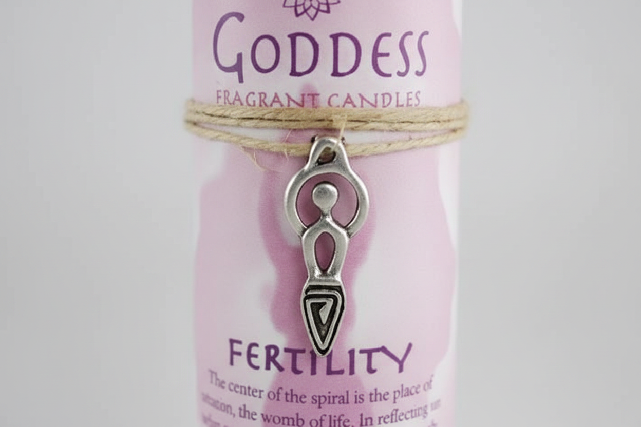 Fertility Pillar Candle with Goddess Necklace, detail view