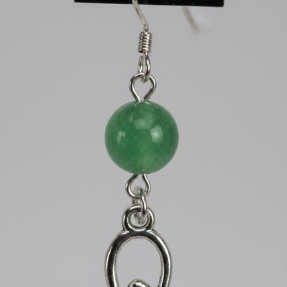 Green Aventurine Goddess earrings, shown in use