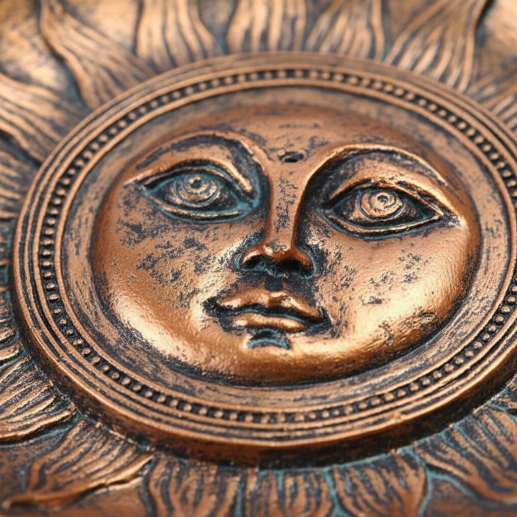 Bronze Sun Stick Incense Burner, 5 Inches, detail view