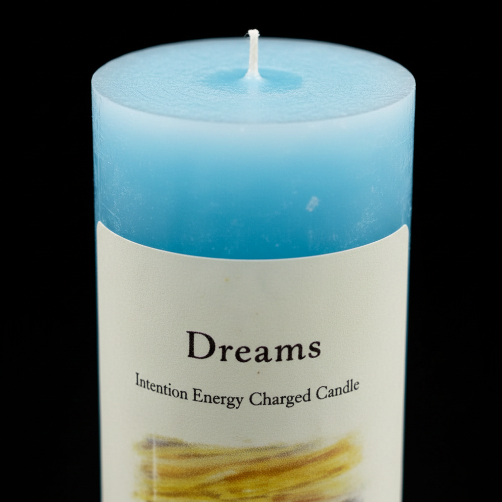 Dreams Reiki Charged Pillar candle, alternate view