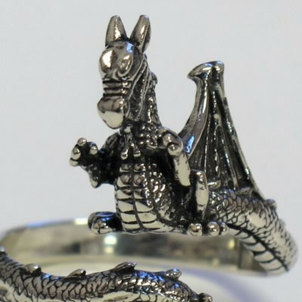 Dragon Adjustable Ring, Sterling Silver, detail view