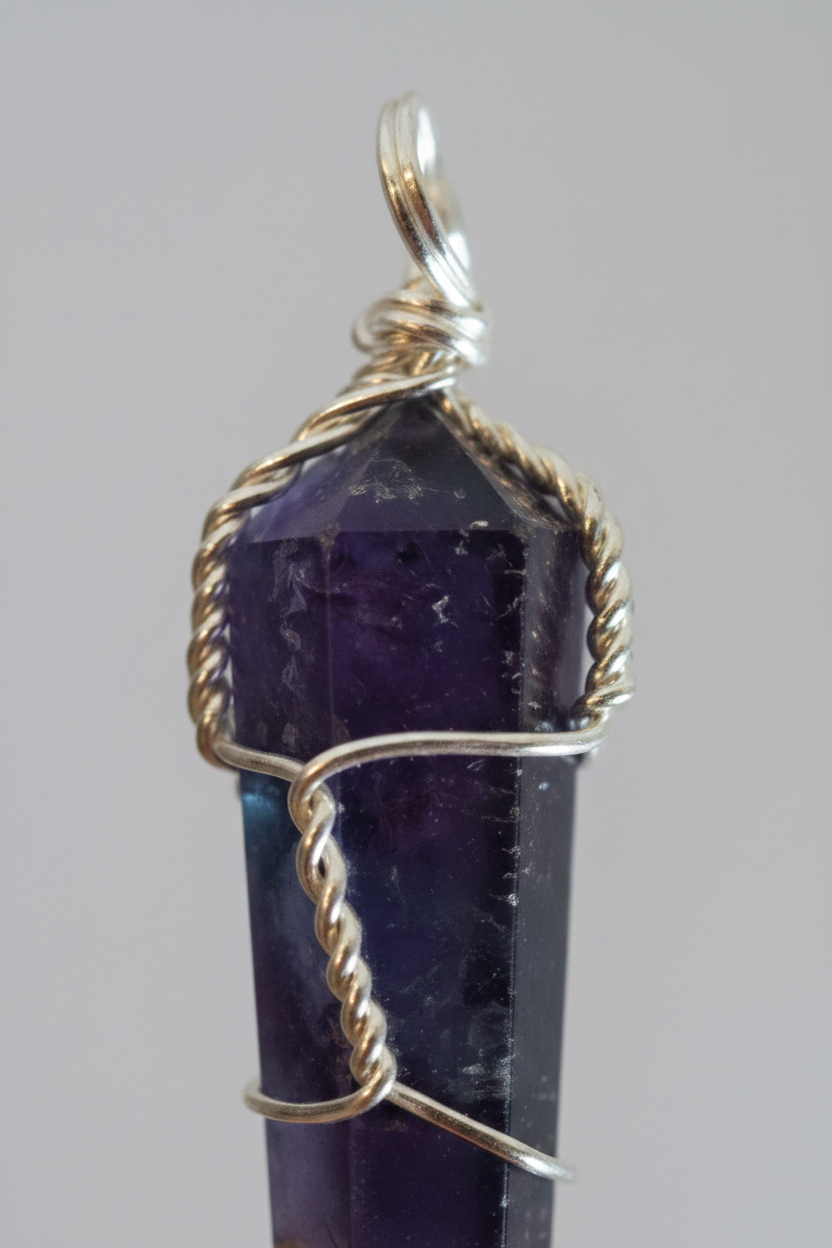 Fluorite Wire Wrapped Point, Set of 5, shown in use