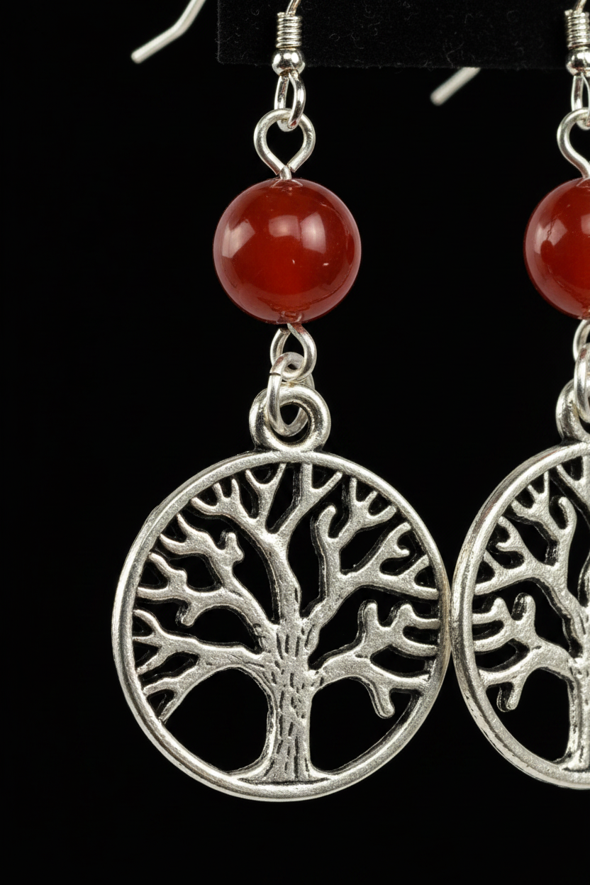 Carnelian Tree of Life earrings, alternate view