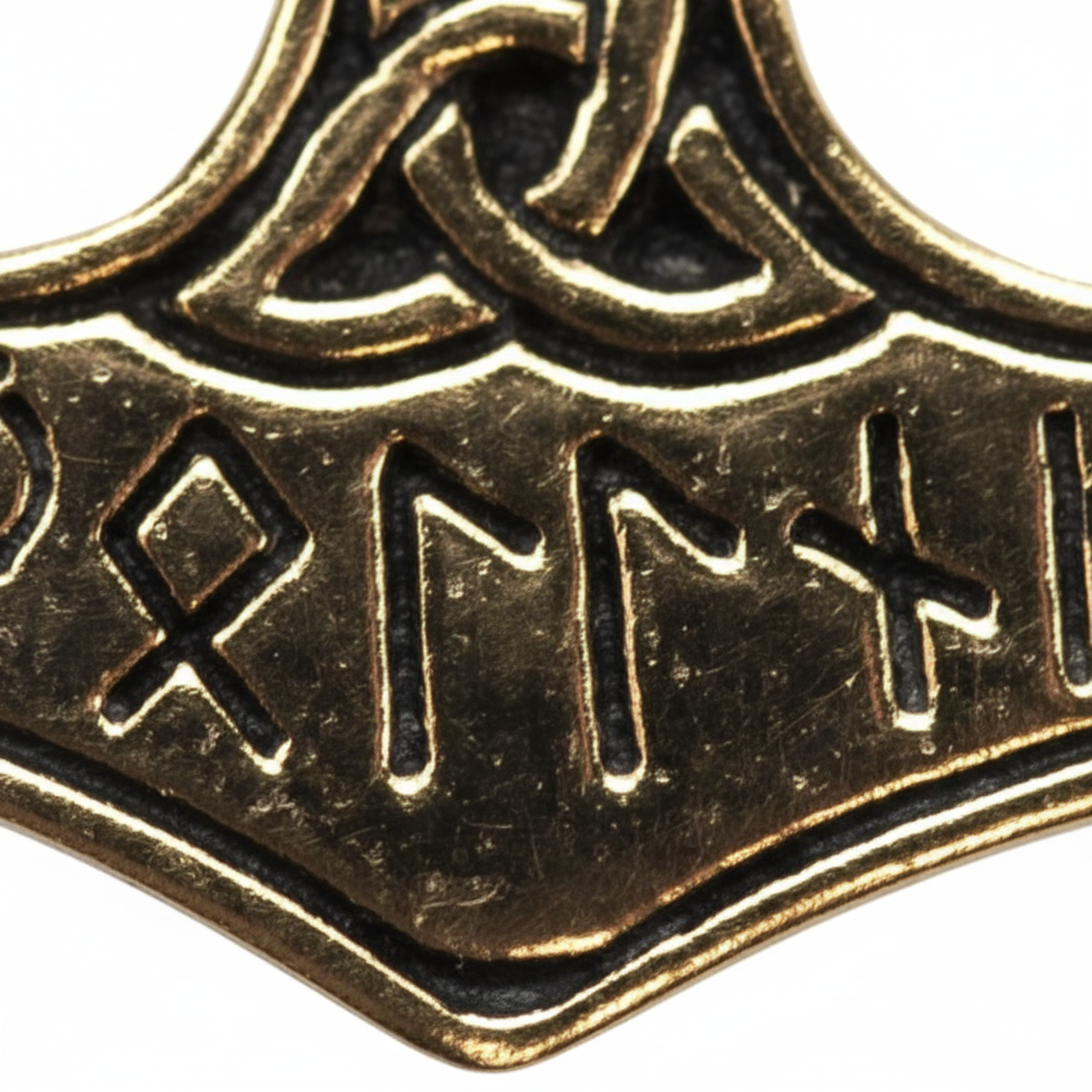 Bronze Thor's Hammer & Rune Pendant, detail view