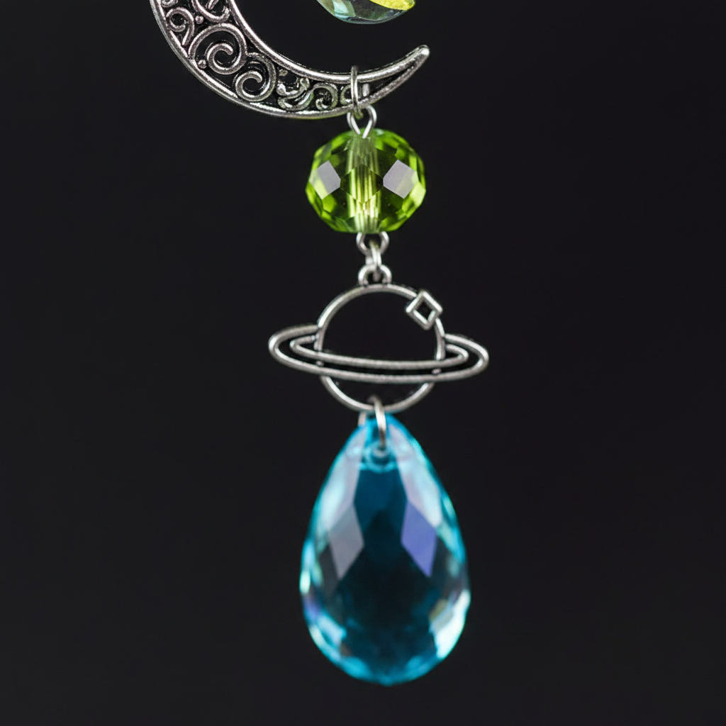 Celestial Crescent Suncatcher with Planets, 17 Inch, detail view