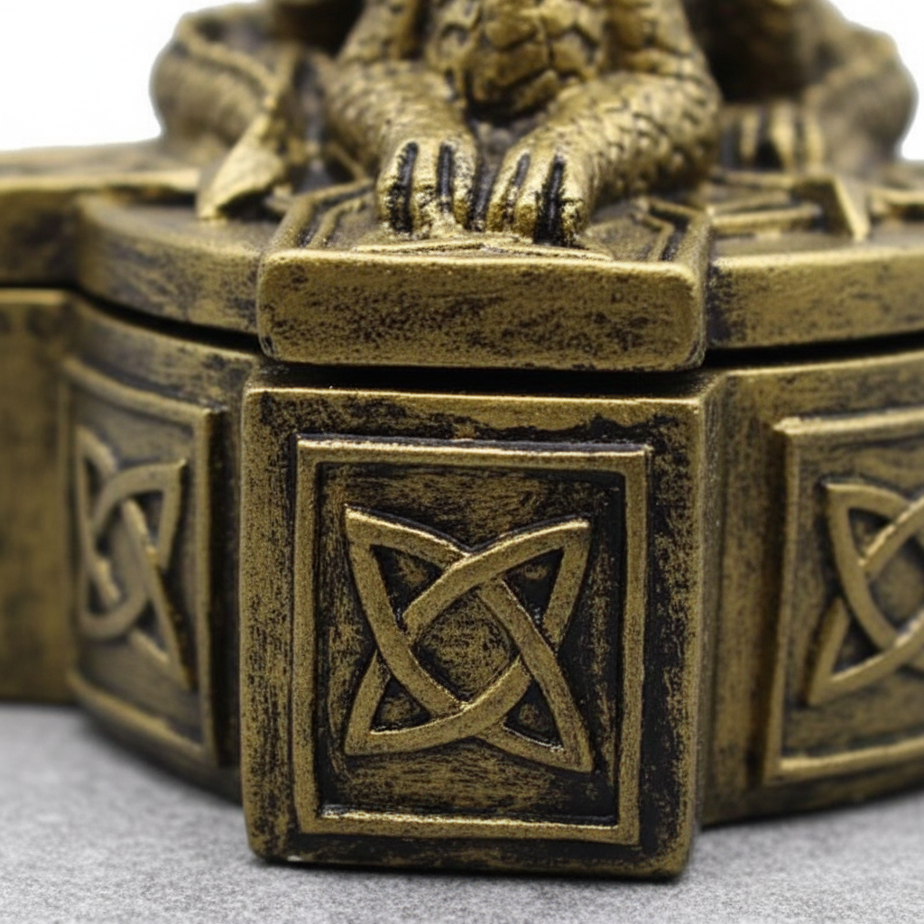 Celtic Dragon Keepsake Box, 5", shown in use