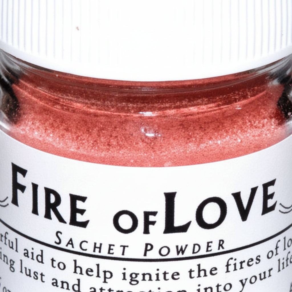 Fire of Love Sachet Powder, 3/4 oz, shown in use