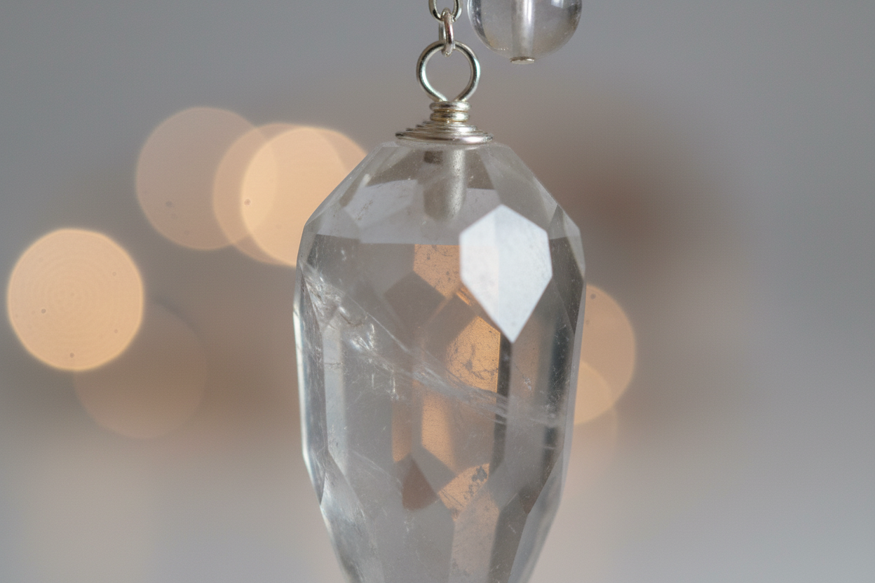 Faceted Clear Quartz Pendulum, detail view