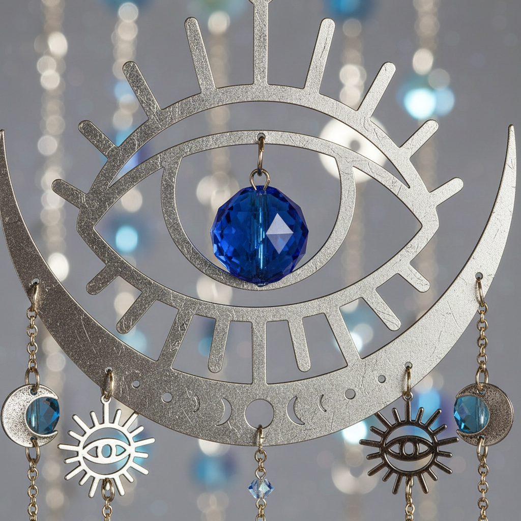 Evil Eye Sun Catcher, 20 Inches, shown in use