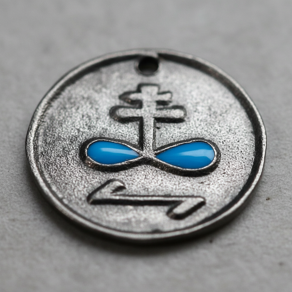 Confuse & Defeat Enemy Amulet, 1.25", detail view