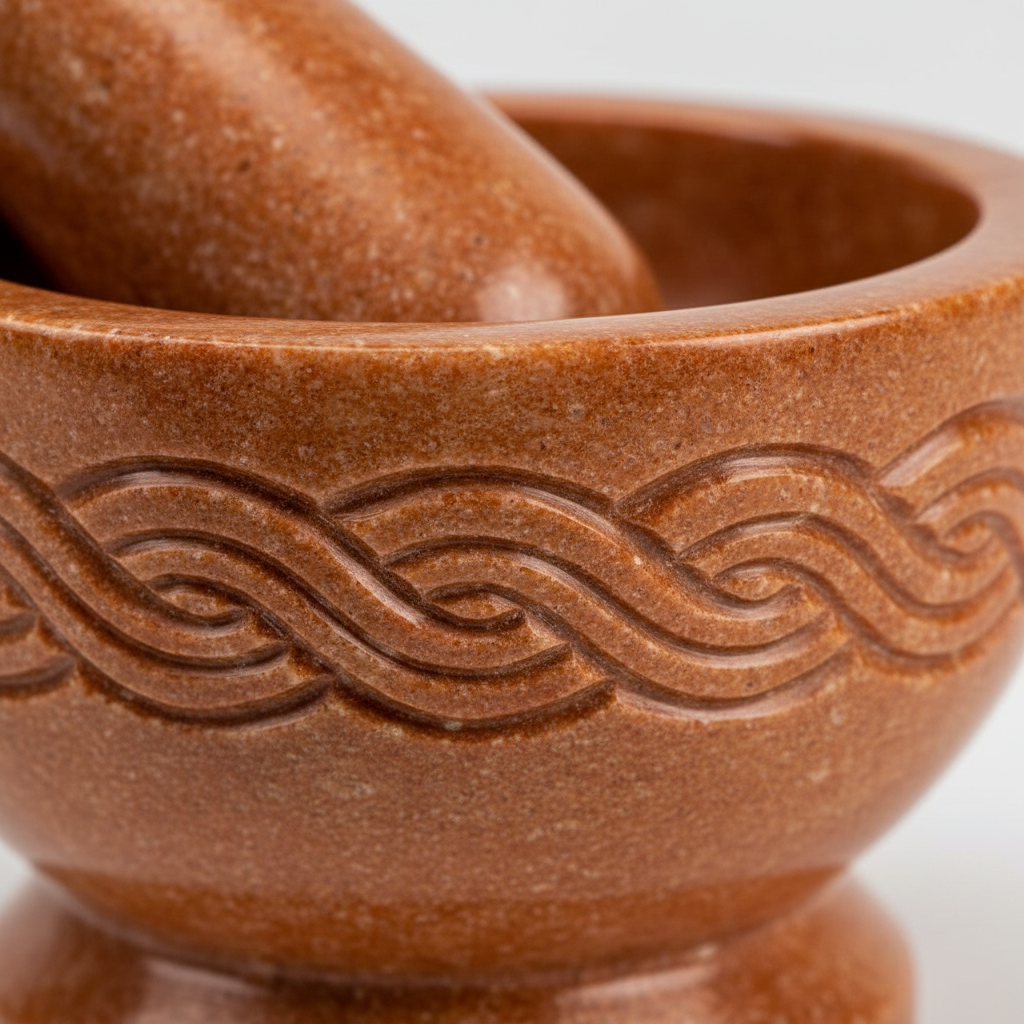 Celtic Mortar and Pestle Set, 2 1/2 x 4 Inches, shown in use