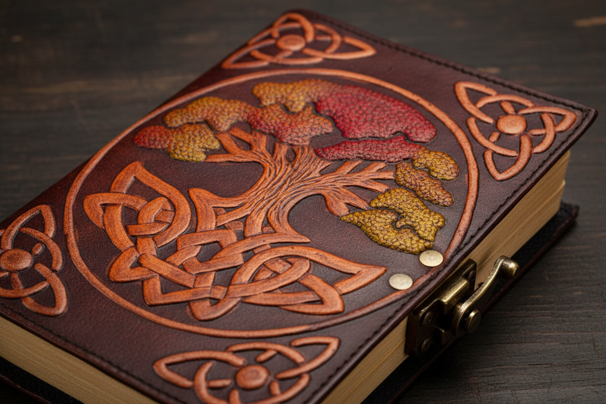 Close-Up — Leather, Tree of Life & Triquetra