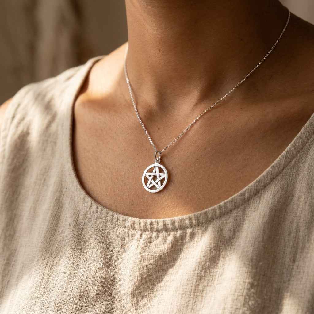 Silver Pentagram Amulet, 5/8"