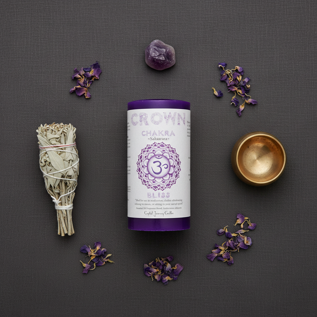 Crown Chakra Candle – Flat Lay