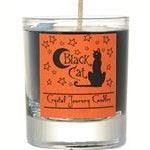 Black Cat soy votive candle in herbal scented glass holder with 18-20 hour burn time