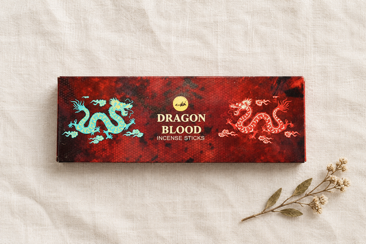 Dragon Blood incense flat-lay review draft