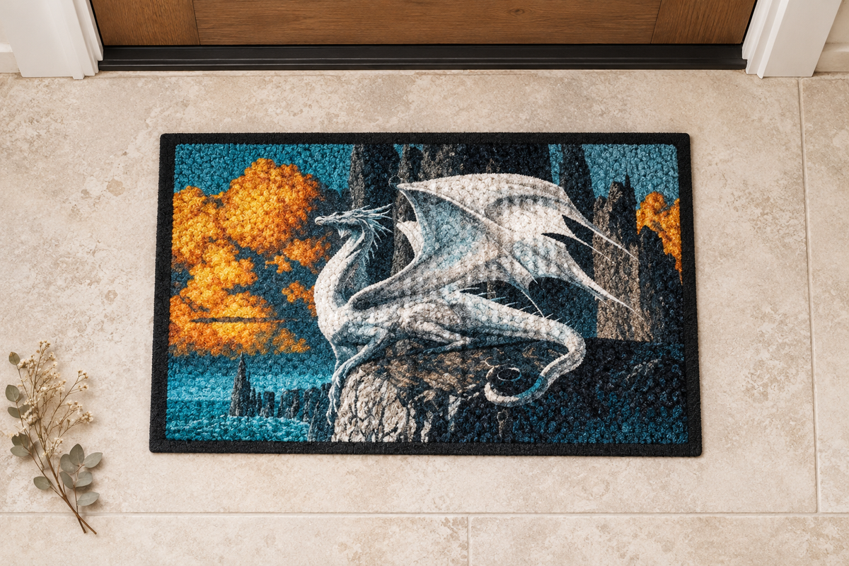 Dragon doormat flat lay