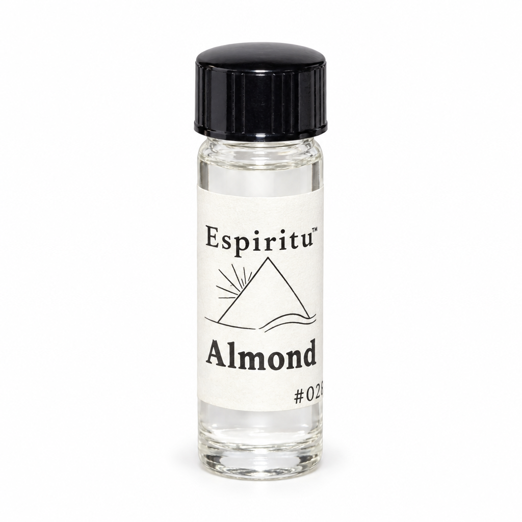 Espiritu Almond oil vial on a plain white background