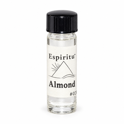 Espiritu Almond oil vial on a plain white background