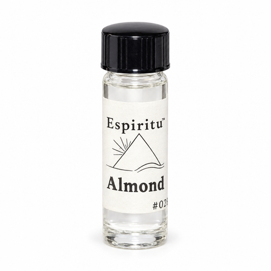 Espiritu Almond oil vial on a plain white background