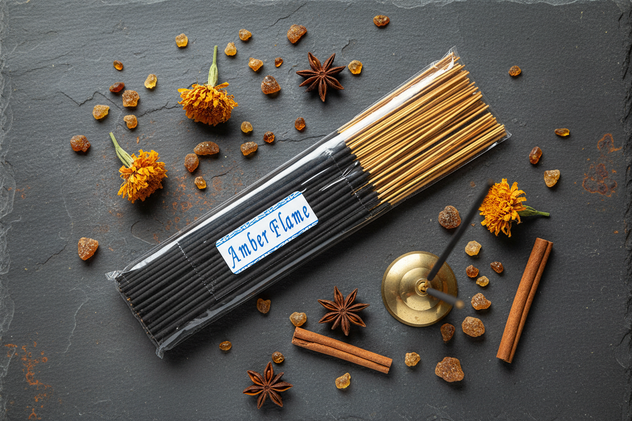 Flat Lay – Amber Flame Incense Sticks
